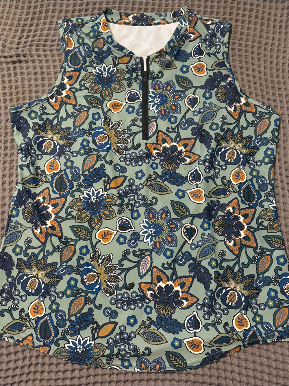 Women’s Golf Sleeveless Floral Zip-Front Women's Top - Sage Blue